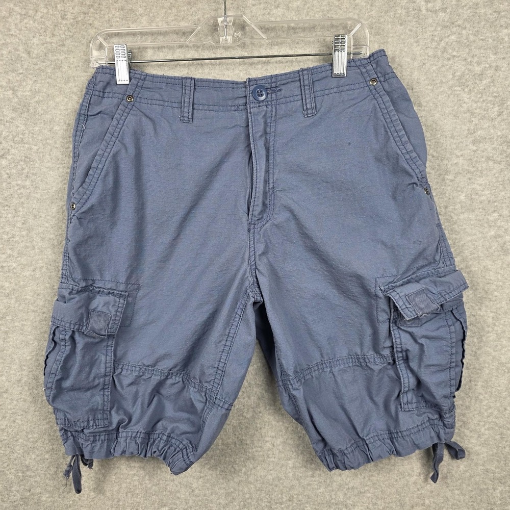 OP Ocean Pacific Cargo‎ Shorts Mens 30 Slate Blue Drawstring Hem Pockets Ripstop